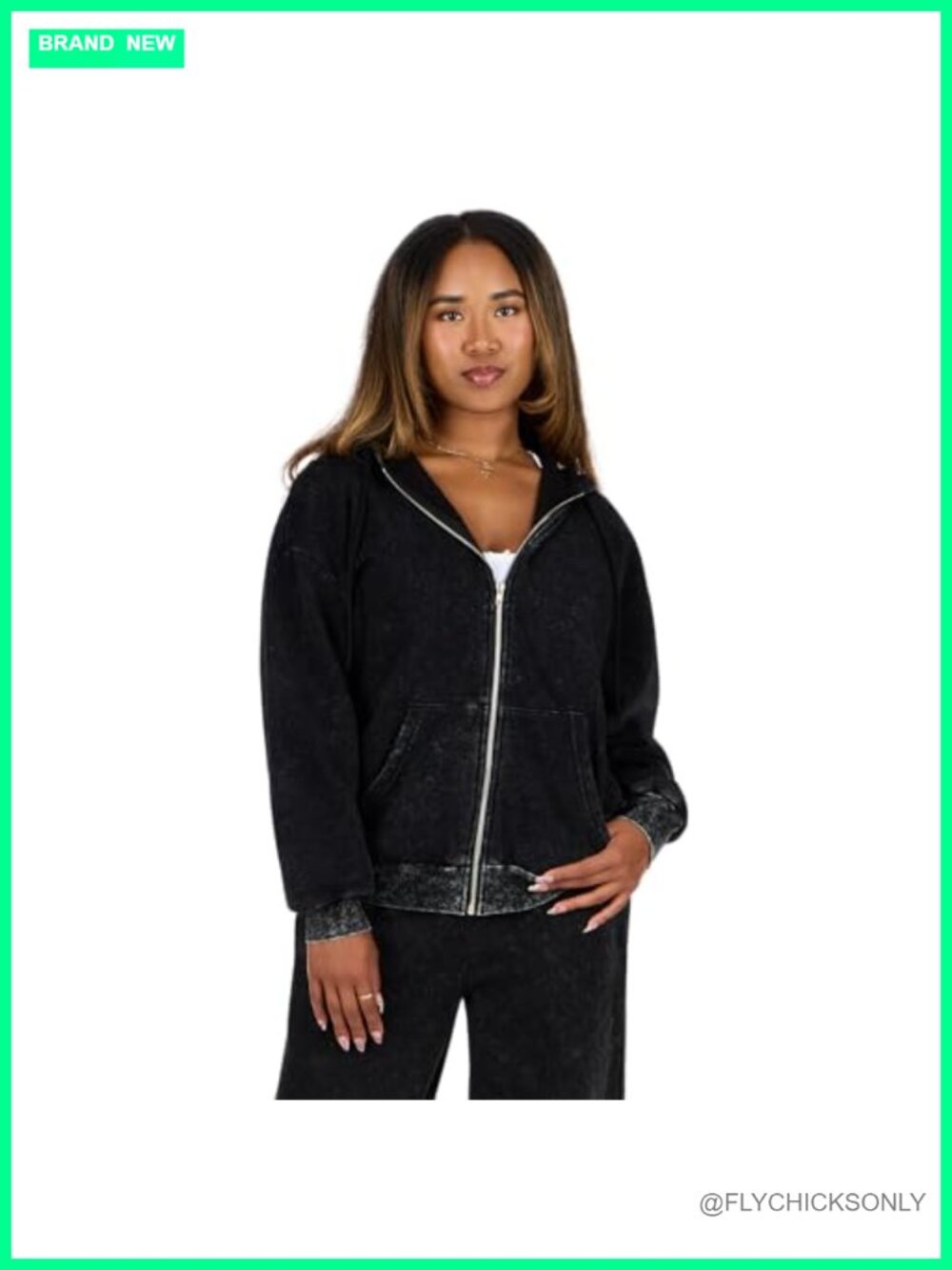 Oversized Zip-Up Enzyme Wash Hoodie Cotton Blend Kangaroo Pocket